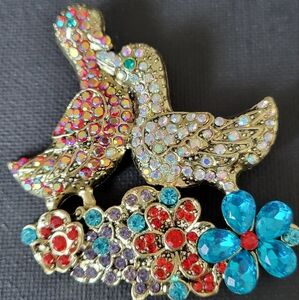 Colorful Crystal Duck Brooch